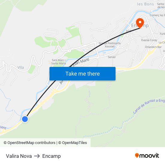Valira Nova to Encamp map