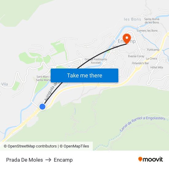 Prada De Moles to Encamp map