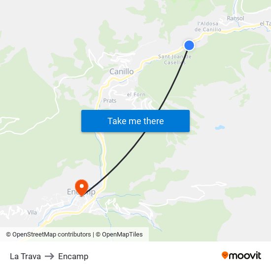 La Trava to Encamp map