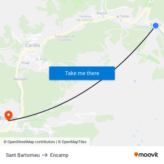 Sant Bartomeu to Encamp map