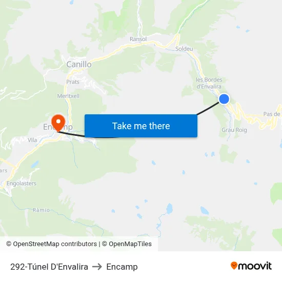 292-Túnel D'Envalira to Encamp map