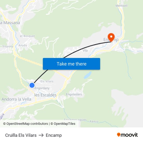 Cruïlla Els Vilars to Encamp map