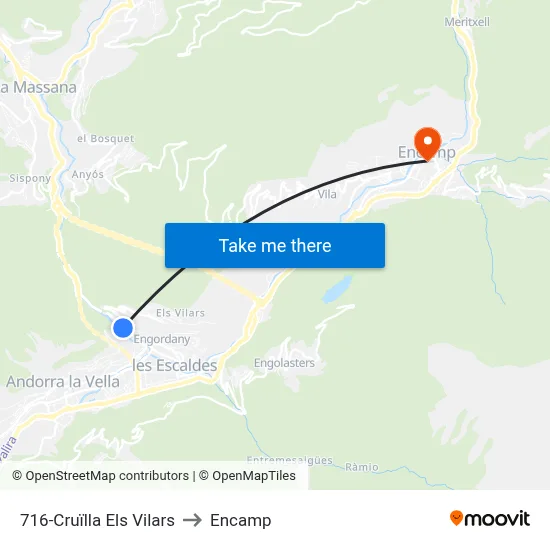 716-Cruïlla Els Vilars to Encamp map