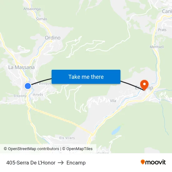 405-Serra De L'Honor to Encamp map