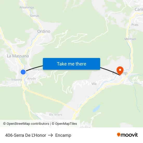 406-Serra De L'Honor to Encamp map