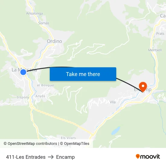 411-Les Entrades to Encamp map