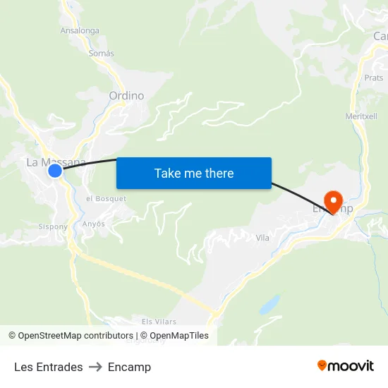 412-Les Entrades to Encamp map