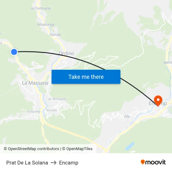 Prat De La Solana to Encamp map