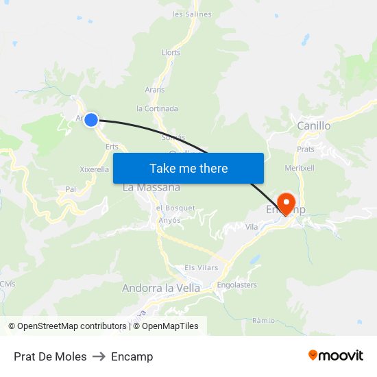 Prat De Moles to Encamp map