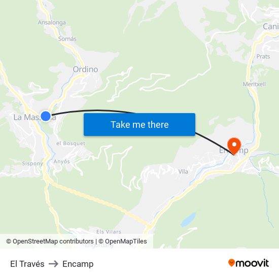 El Través to Encamp map