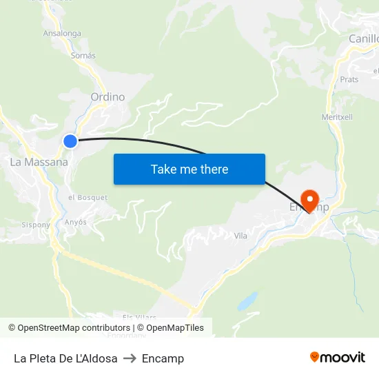 La Pleta De L'Aldosa to Encamp map