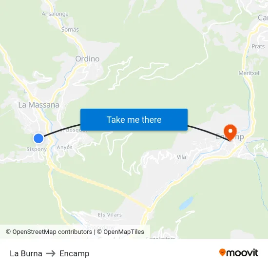 La Burna to Encamp map