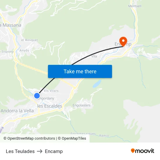 Les Teulades to Encamp map