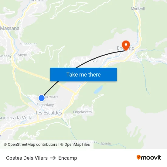 Costes Dels Vilars to Encamp map