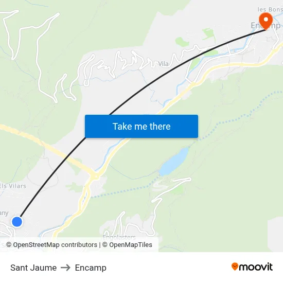 Sant Jaume to Encamp map