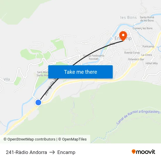 241-Ràdio Andorra to Encamp map