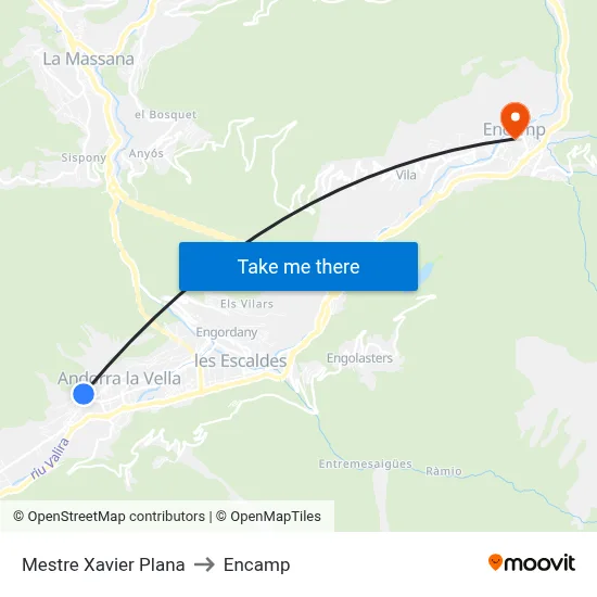 Mestre Xavier Plana to Encamp map