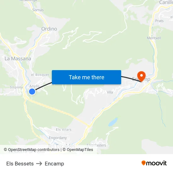 Els Bessets to Encamp map