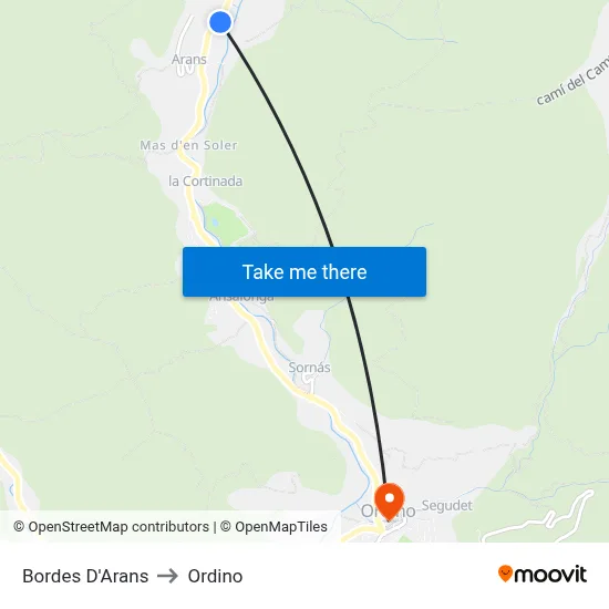 Bordes D'Arans to Ordino map