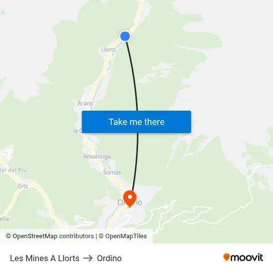 Les Mines A Llorts to Ordino map