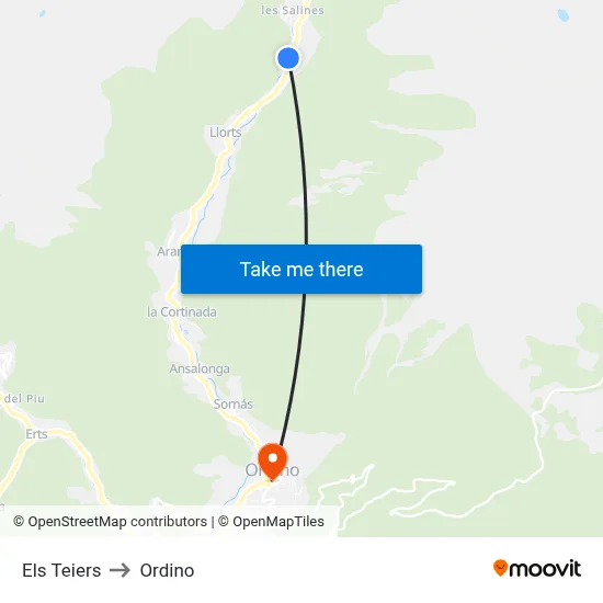 Els Teiers to Ordino map