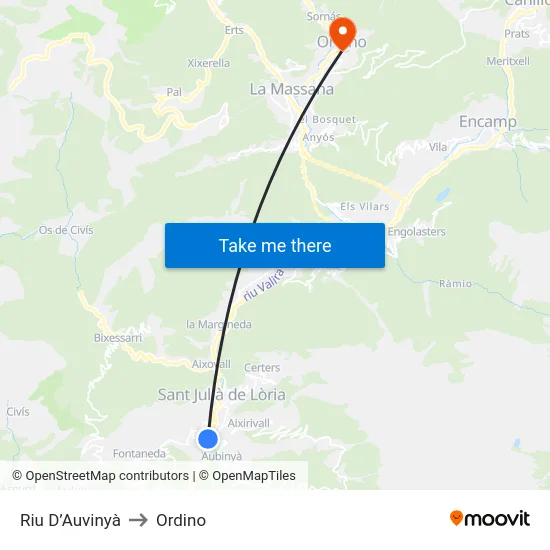 Riu D’Auvinyà to Ordino map