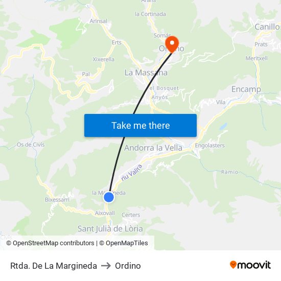Rtda. De La Margineda to Ordino map