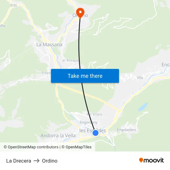 La Drecera to Ordino map