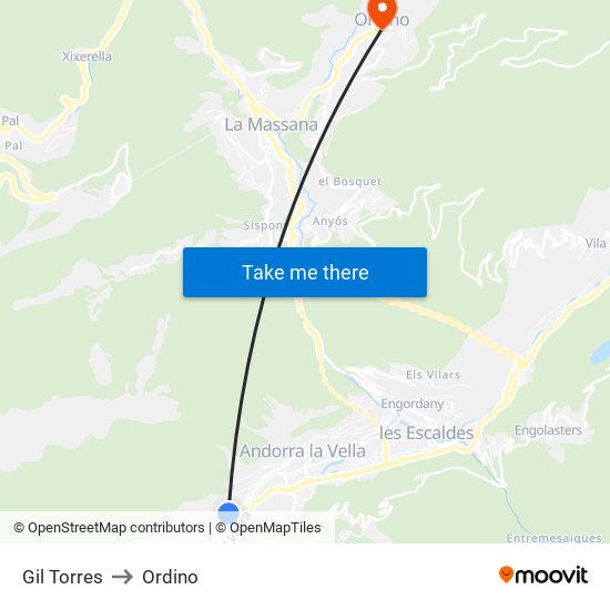 Gil Torres to Ordino map