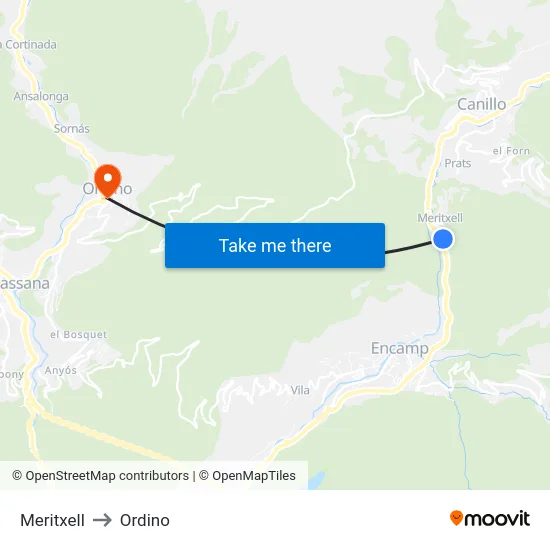 101-Meritxell to Ordino map