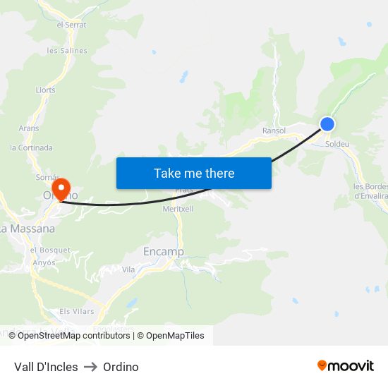 Vall D'Incles to Ordino map