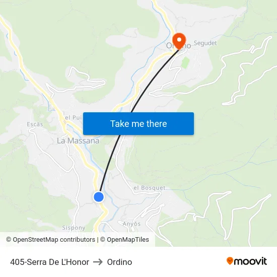 405-Serra De L'Honor to Ordino map