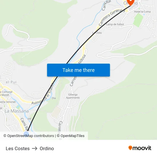 409-Les Costes to Ordino map