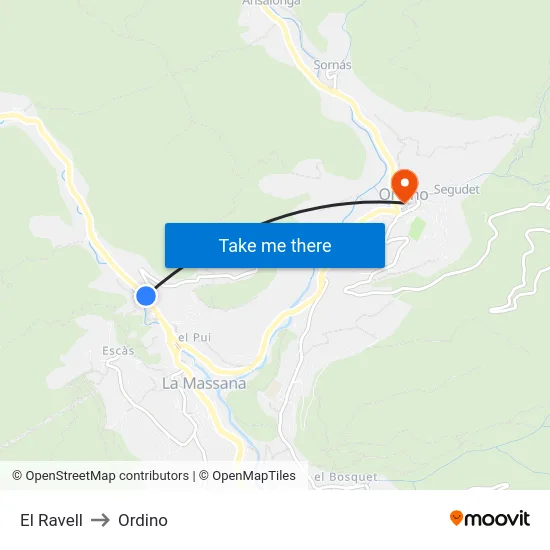 El Ravell to Ordino map