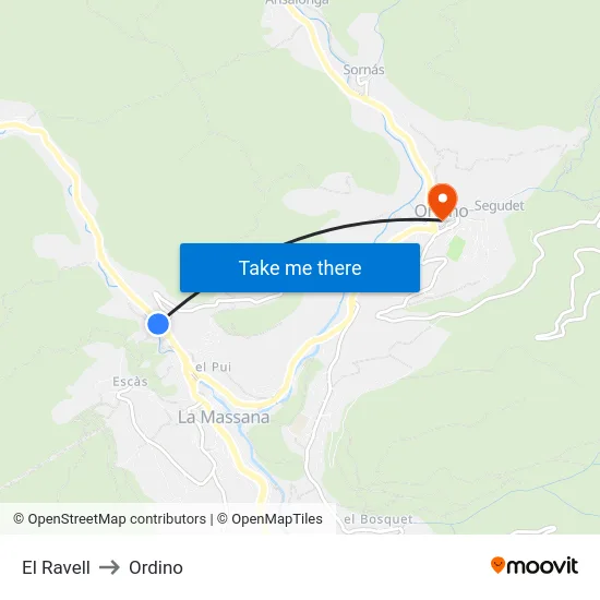 El Ravell to Ordino map