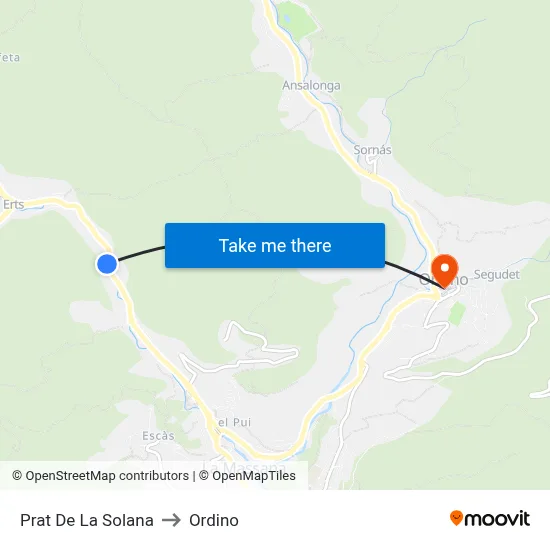 Prat De La Solana to Ordino map