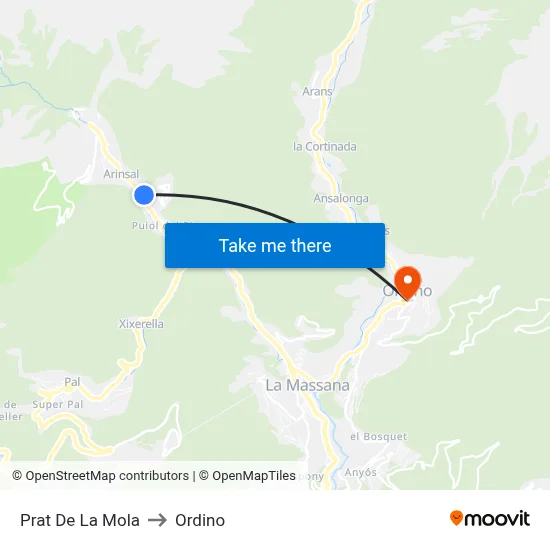 Prat De La Mola to Ordino map