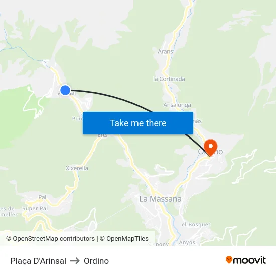 Plaça D'Arinsal to Ordino map