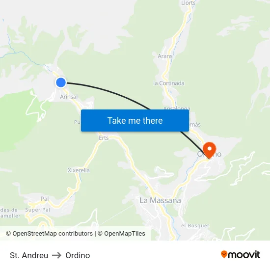 St. Andreu to Ordino map