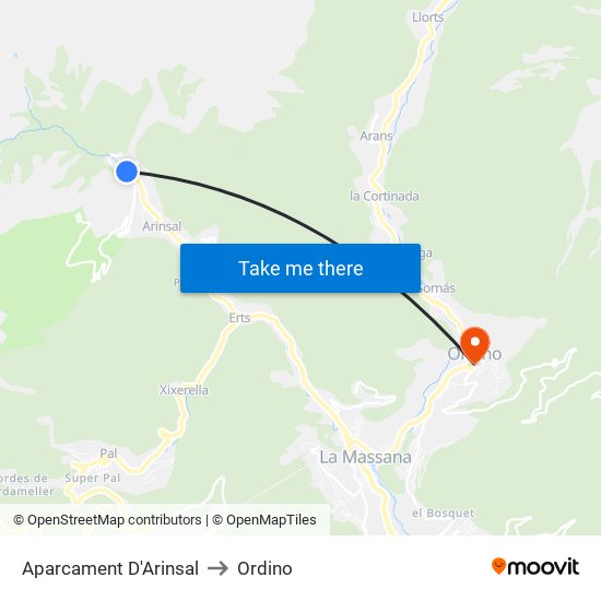 Aparcament D'Arinsal to Ordino map