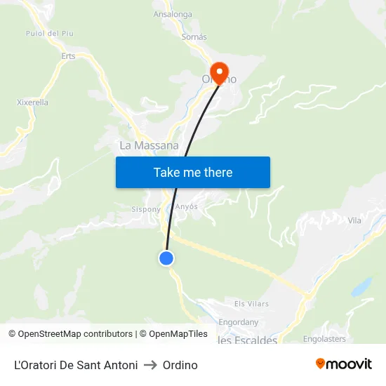 L'Oratori De Sant Antoni to Ordino map