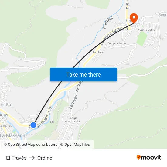 El Través to Ordino map