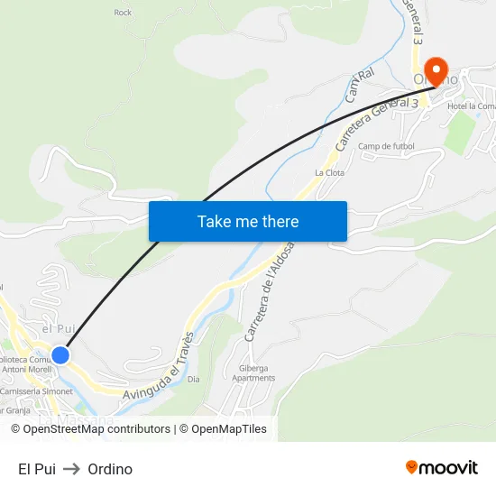 El Pui to Ordino map