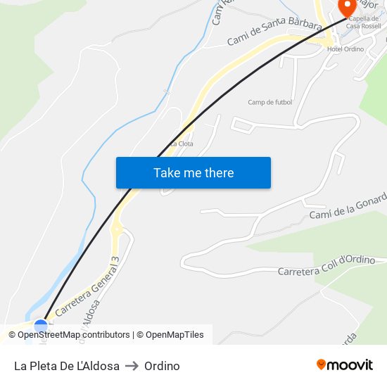 La Pleta De L'Aldosa to Ordino map
