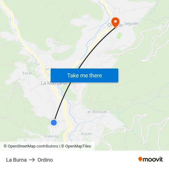 La Burna to Ordino map