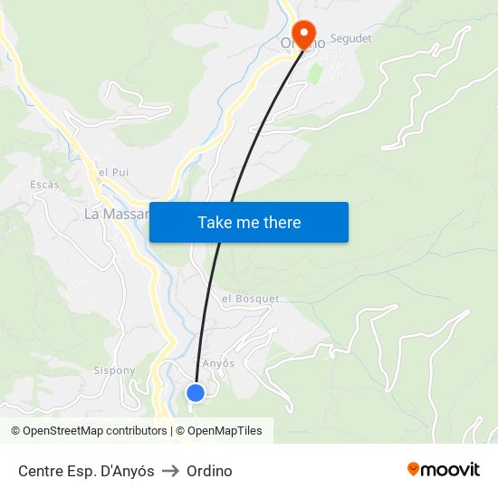Centre Esp. D'Anyós to Ordino map