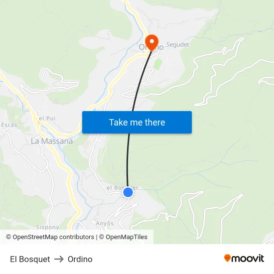 El Bosquet to Ordino map