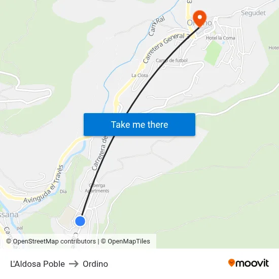 L'Aldosa Poble to Ordino map