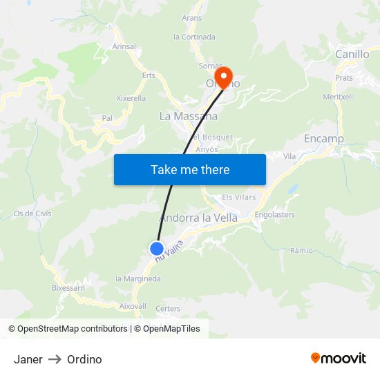 Janer to Ordino map