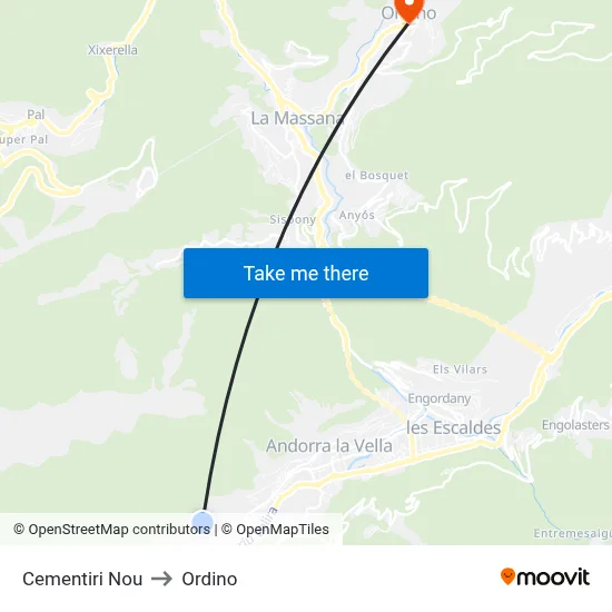 Cementiri Nou to Ordino map